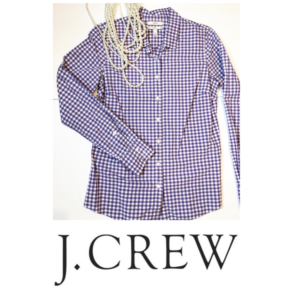 J Crew 💯 Perfect Cotton Purple plaid Button Down Long Sleeve Shirt Size 4